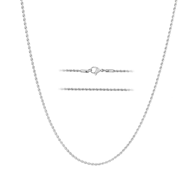 KISPER 24k White Gold Rope Chain Necklace â€“Thin, Dainty, White Gold Plated Stainless Steel Jewelry for Women & Men with Lobster Clasp, 20" - Image 1